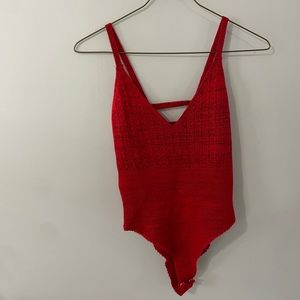 Red knit bodysuit
